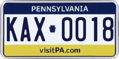 PA license plate KAX0018