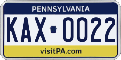 PA license plate KAX0022