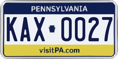 PA license plate KAX0027