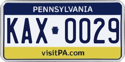PA license plate KAX0029