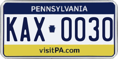 PA license plate KAX0030