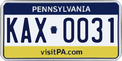PA license plate KAX0031