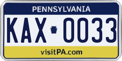 PA license plate KAX0033