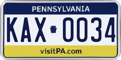 PA license plate KAX0034
