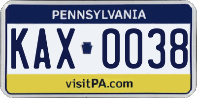PA license plate KAX0038