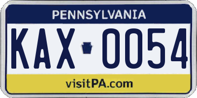 PA license plate KAX0054