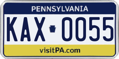 PA license plate KAX0055