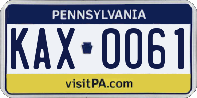 PA license plate KAX0061