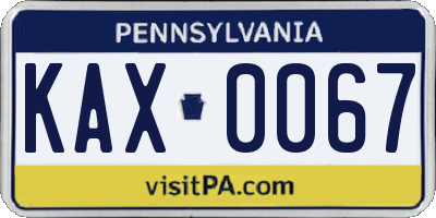 PA license plate KAX0067