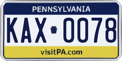 PA license plate KAX0078
