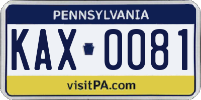PA license plate KAX0081