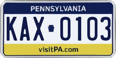 PA license plate KAX0103