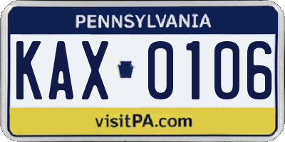 PA license plate KAX0106