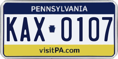 PA license plate KAX0107