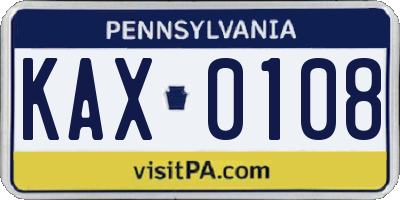 PA license plate KAX0108