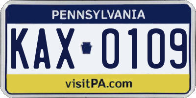 PA license plate KAX0109