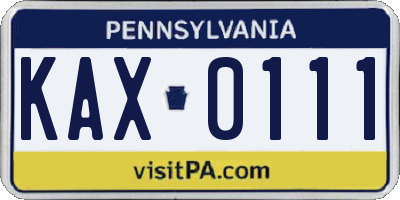 PA license plate KAX0111