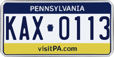 PA license plate KAX0113