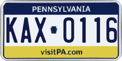 PA license plate KAX0116