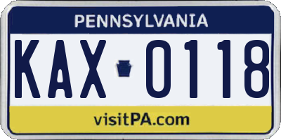 PA license plate KAX0118