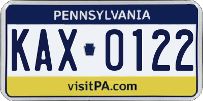 PA license plate KAX0122