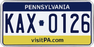 PA license plate KAX0126