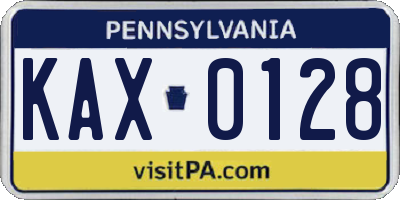 PA license plate KAX0128