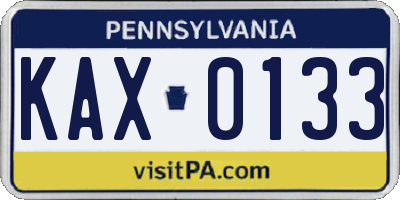 PA license plate KAX0133