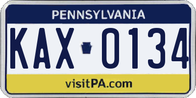 PA license plate KAX0134