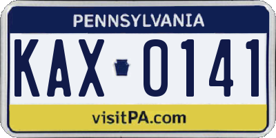 PA license plate KAX0141