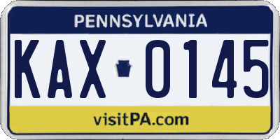 PA license plate KAX0145