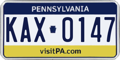 PA license plate KAX0147