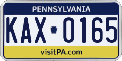 PA license plate KAX0165