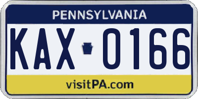 PA license plate KAX0166