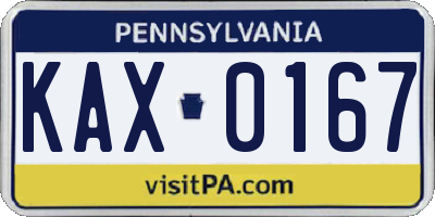 PA license plate KAX0167