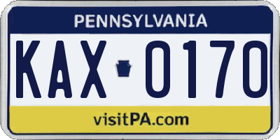 PA license plate KAX0170