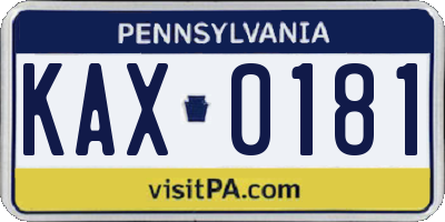 PA license plate KAX0181