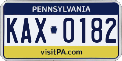 PA license plate KAX0182