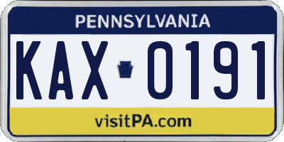 PA license plate KAX0191