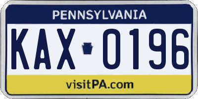 PA license plate KAX0196