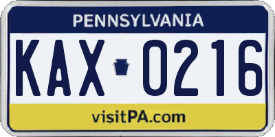 PA license plate KAX0216