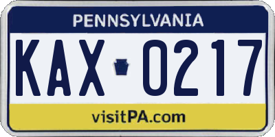 PA license plate KAX0217