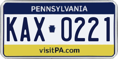 PA license plate KAX0221