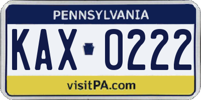 PA license plate KAX0222