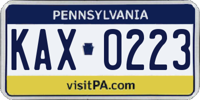 PA license plate KAX0223