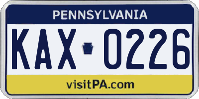 PA license plate KAX0226