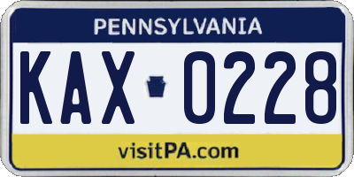 PA license plate KAX0228