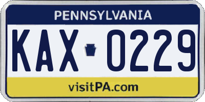 PA license plate KAX0229