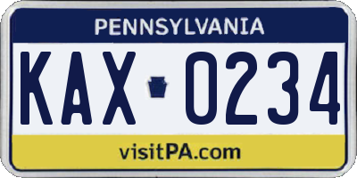 PA license plate KAX0234