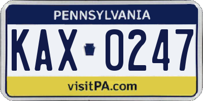 PA license plate KAX0247